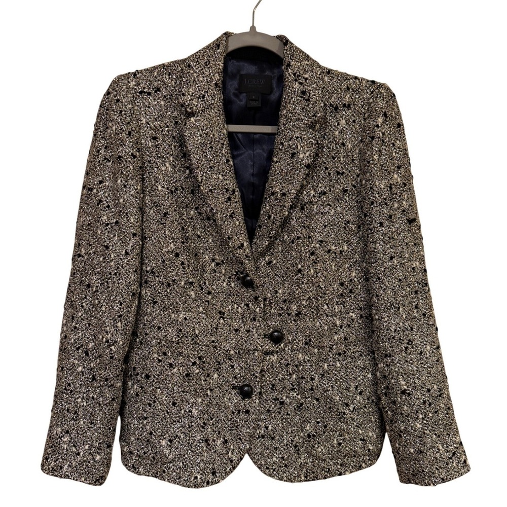 J.Crew Collection Tweed Blazer Jacket Gold Black Size 8 Holiday Party Statement - Picture 1 of 7